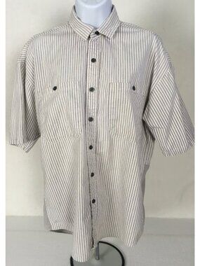 Legendary Bon Homme Button Up Top Size S Lt Gray White Thin Stripes Pockets